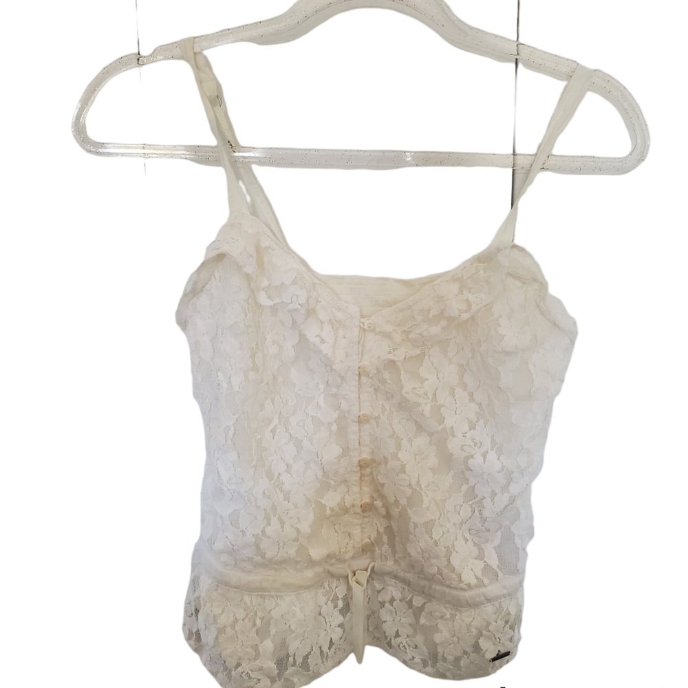 Abercrombie white lace tank top button front Large